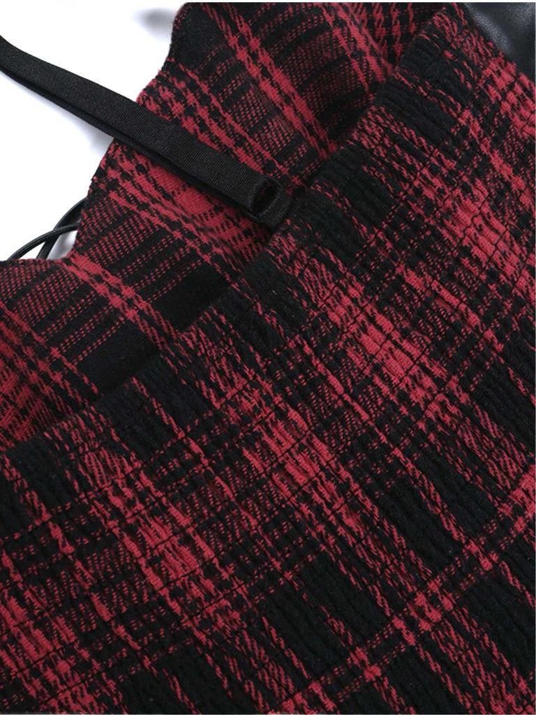 1980er Gothic Punk Leder Plaids Korsett Kleid