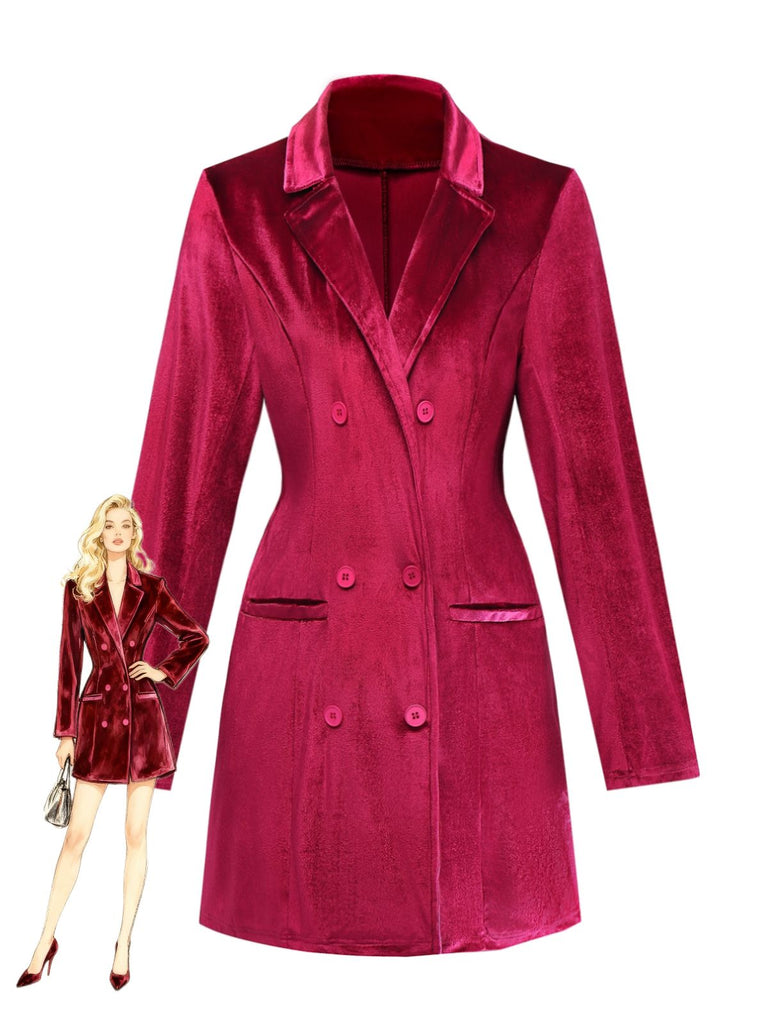 1960er Solide Samt Langarm Blazer Kleid