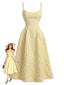 Gelb 1950er Blumen Jacquard Strukturiert Spaghetti Träger Midi Kleid