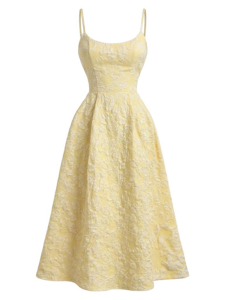 Gelbes ärmelloses Midikleid im Stil der 1950er Jahre 2