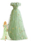 Grün 1930er Blumen Bestickt Netz Trägerloses Kleid