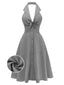 [Vorverkauf] Grau 1950er Halter V-Ausschnitt Swing Kleid