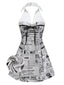 [Vorverkauf] Grau 1960er Zeitungs Aufdruck Halter V-Ausschnitt Kleid