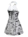 Graues Neckholderkleid mit V-Ausschnitt und Zeitungsmuster aus den 1960er Jahren, Seitenansicht