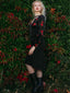 Schwarz 1930er Rose Samt Fischschwanzkleid
