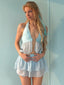 Türkis 1950er Chiffon Seestern Halter Rüschen Tankini Set