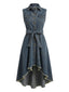 Hellblau 1950er Ärmellos Asymmetrischer Saum Jeansstoff Kleid