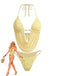 Hellgelber geraffter Bikini im Stil der 1980er Jahre – Vintage-Mode, Retro-Stil