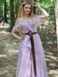 Lila 1970er Slip Blumen Besticktes Netz Schlitz Kleid