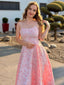 Rosa 1950er Blumen Jacquard Strukturiert Spaghetti Träger Midi Kleid