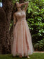 Rosa 1930er Spaghetti Träger Spitze Tüll Maxi Kleid