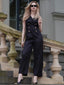 Schwarz 1950er Ärmellos Geknöpft Solide Jumpsuit
