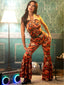 Orange 1970er Blumen Muster Patchwork Halter Jumpsuit