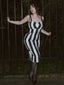 Schwarz 1960er Beetlejuice Kostüm Vertikale Streifen Träger Bleistiftkleid