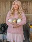Rosa 1940er Solide Zopf Stricken Plissiertes Saum Pullover Kleid