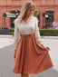 Khaki 1950er Farbblock Langarm Taste Kleid