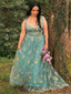 Grün 1930er Blumen Netz Stäbchen Schnürung Kleid