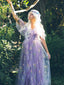 Lila 1970er Slip Blumen Besticktes Netz Schlitz Kleid