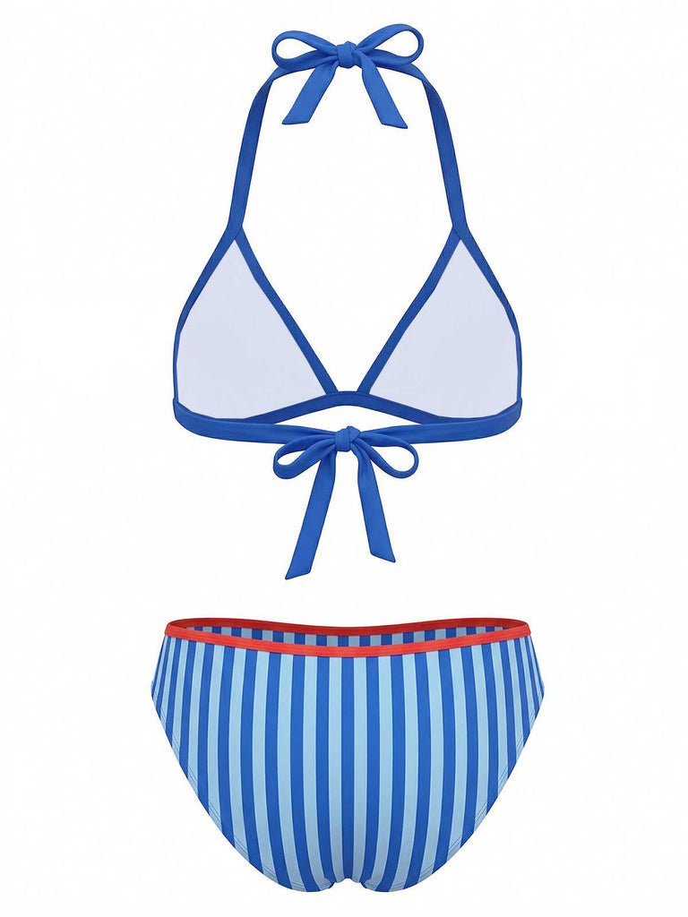 Rückansicht des Bikini-Sets, die die Nackenbänder und den Schnürverschluss des Oberteils am Rücken zeigt.