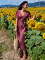 Weinrot 1940er V-Ausschnitt Ditsy Blumen Kleid