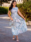 Blau 1950er All-Over Ölmalerei Blumen Ärmelloses Kleid
