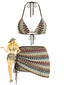 Mehrfarbig 1970er Boho Halter Bikini Set & Cover-Up