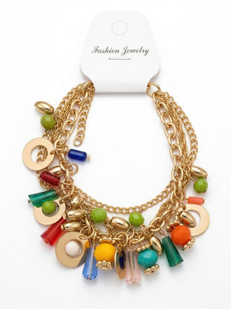 Mehrfarbiges Boho-Armband mit Perlenkette in mehreren Lagen – Vintage-Mode, Retro-Stil, elegantes Rot