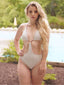 Beige 1930er Uni Metall Kette Cutout Einteilig Badeanzug