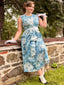 Blau 1950er All-Over Ölmalerei Blumen Ärmelloses Kleid