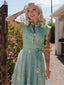 50er Kleid mit Stickerei, Blumen und Patchwork in Grün