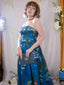 Blaues 50er trägerloses Kleid mit Seerosen