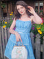 Himmelblau 1950er Tupfen Trägern Swing Kleid