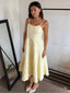 Gelb 1950er Blumen Jacquard Strukturiert Spaghetti Träger Midi Kleid