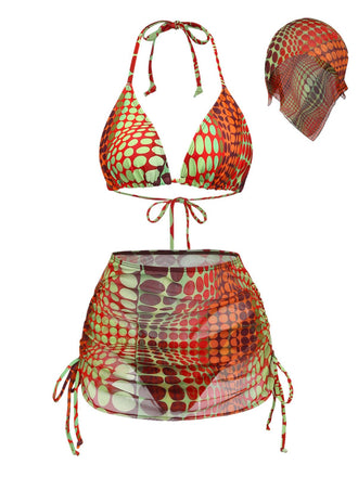 Orange 1960er Psychedelisch Polka Dot Netz Bikini Set