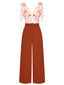 [Vorverkauf] Orange 1970er Schulter-Bindung Blumen Gegürtet Jumpsuit