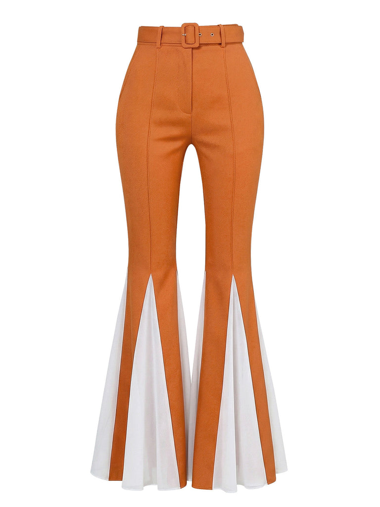 Orange 1970er Uni Patchwork Gürtel Schlaghose