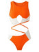 Orange 1980er Farbblock Color One Piece Bademode