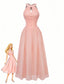 Pfirsich 1940er Halter Cutout Knopfleiste Maxi Kleid