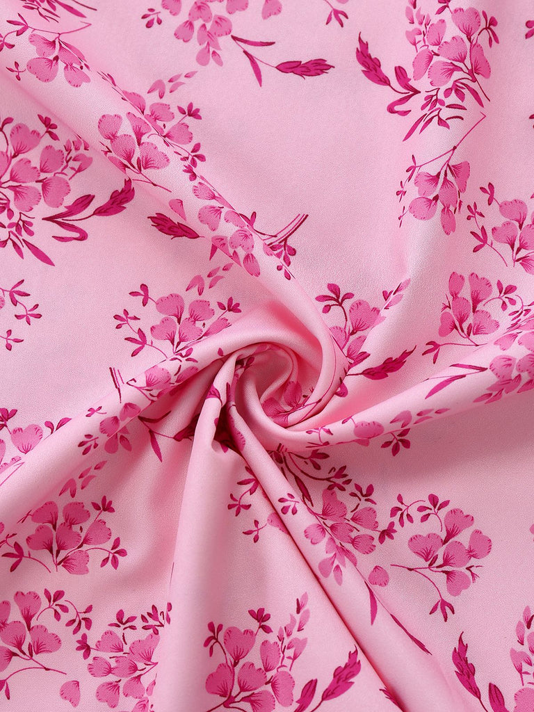Rosa 1940er Quadratischer Ausschnitt Puffärmel Blumen Kleid – retro stage-German