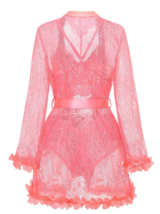 Rosa Spitzennachthemd mit Gürtel