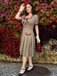 Braun 1950er Bogen Hahnentritt Plissiertes Kleid
