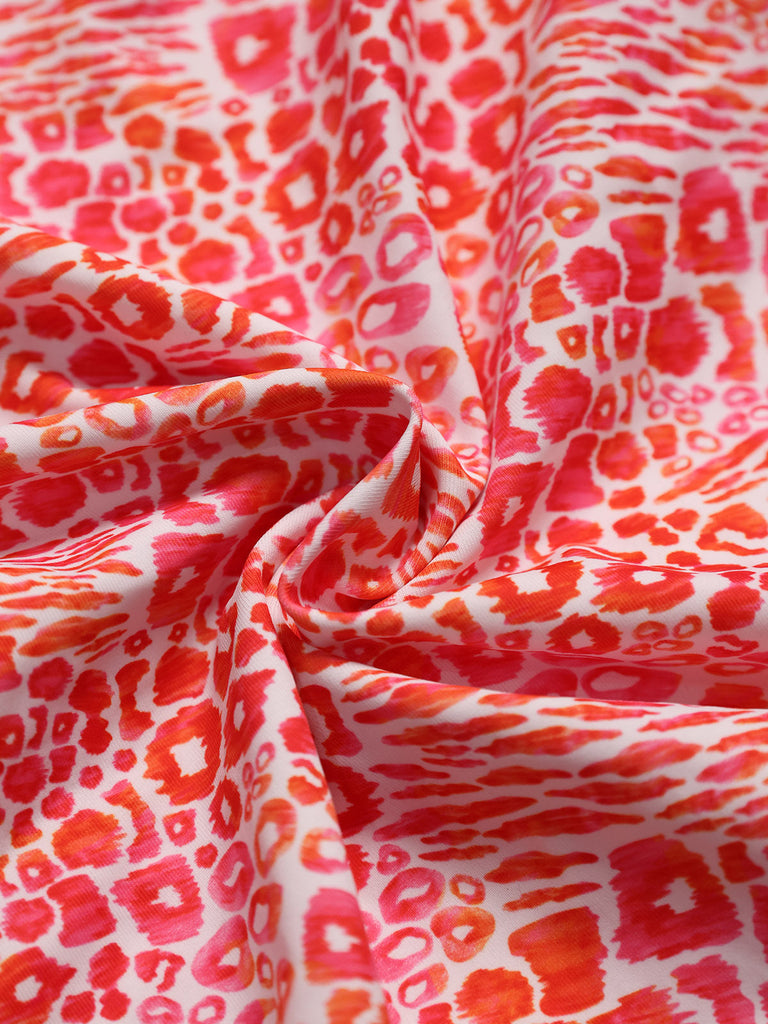 Roter, neonfarbener Leoparden-Strandrock mit Rüschen aus den 1950er Jahren – Stoffdetails