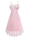 Rosa 1940er Blumen Spitze Spaghetti-Strap Maxi Kleid