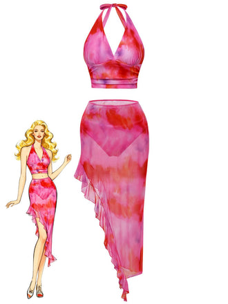 Pinkfarbenes Tankini-Set im Ombré-Stil der 1950er Jahre, 8-teilig