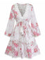 Rosa 1960er Blumen Cutout V-Ausschnitt Spitze Kleid