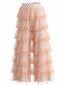 Rosa 1970er Polka Dot Tüll Gestuft Rüschen Hose