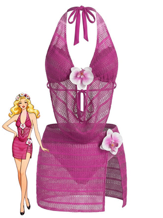 Rosenrot 1950er Halter Cutout Bikini Set & Cover-Up