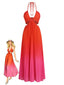 Rot 1930er Farbverlauf Halter Plissiertes Cut-Out Maxi Kleid