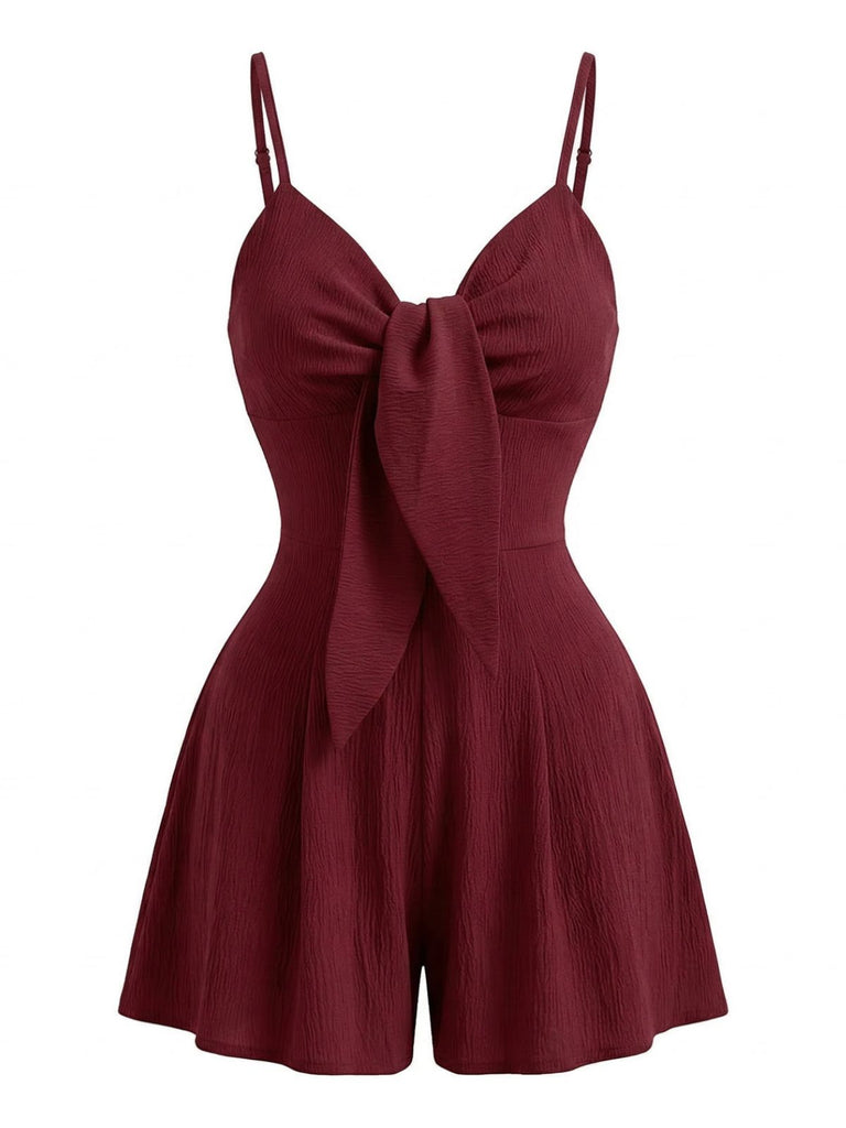 Roter 1950er Uni Schleife Spaghettiträger Strukturierter Strampler