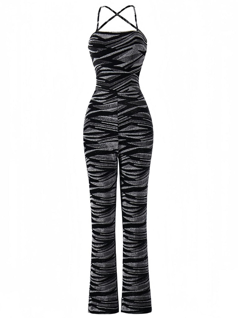Zebra-Print Neckholder-Jumpsuit mit offenem Rücken